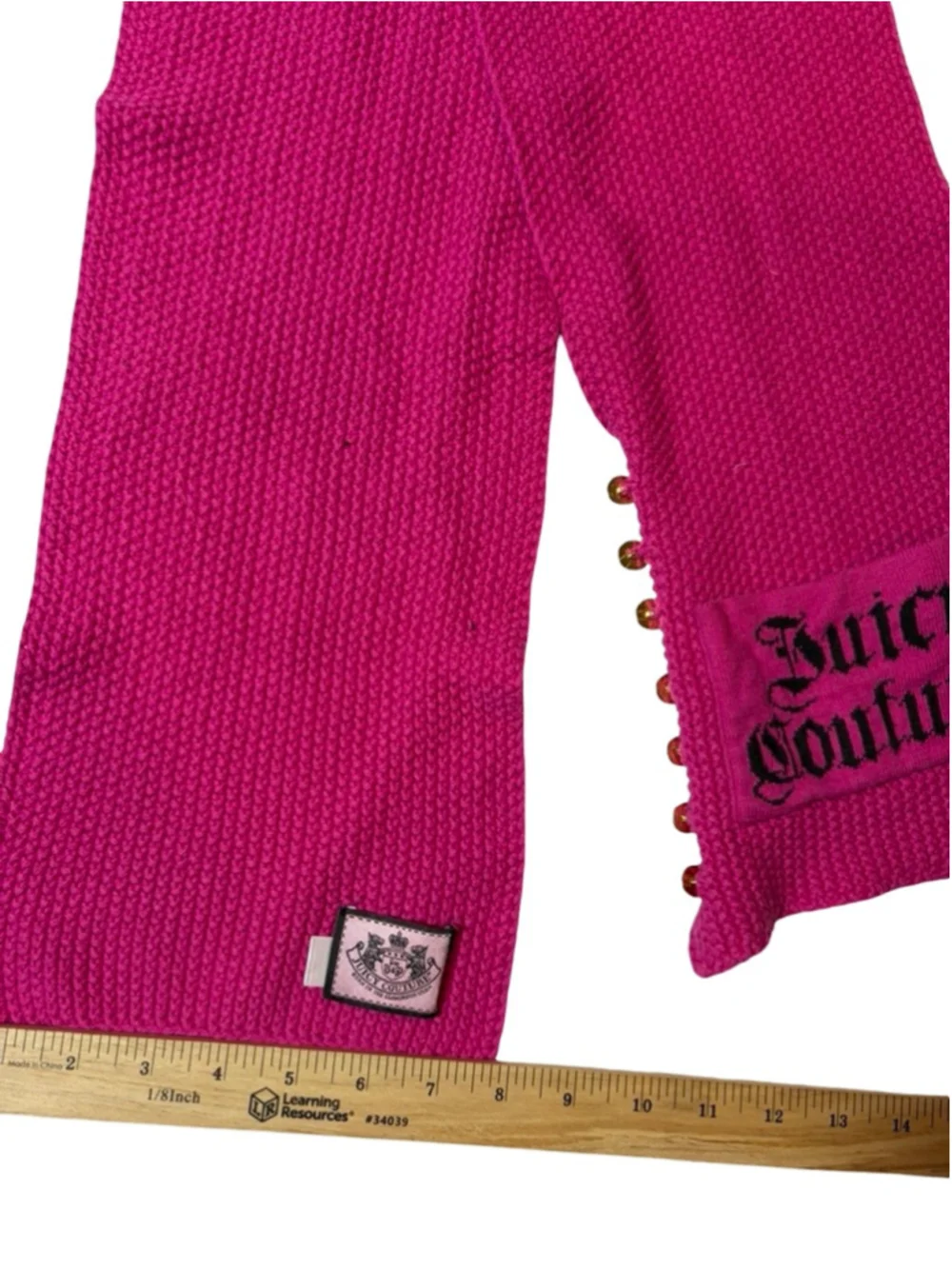 Juicy Couture Pink Knit Scarf Y2K Logo Cozy Winter Soft Textured Wrap Preppy